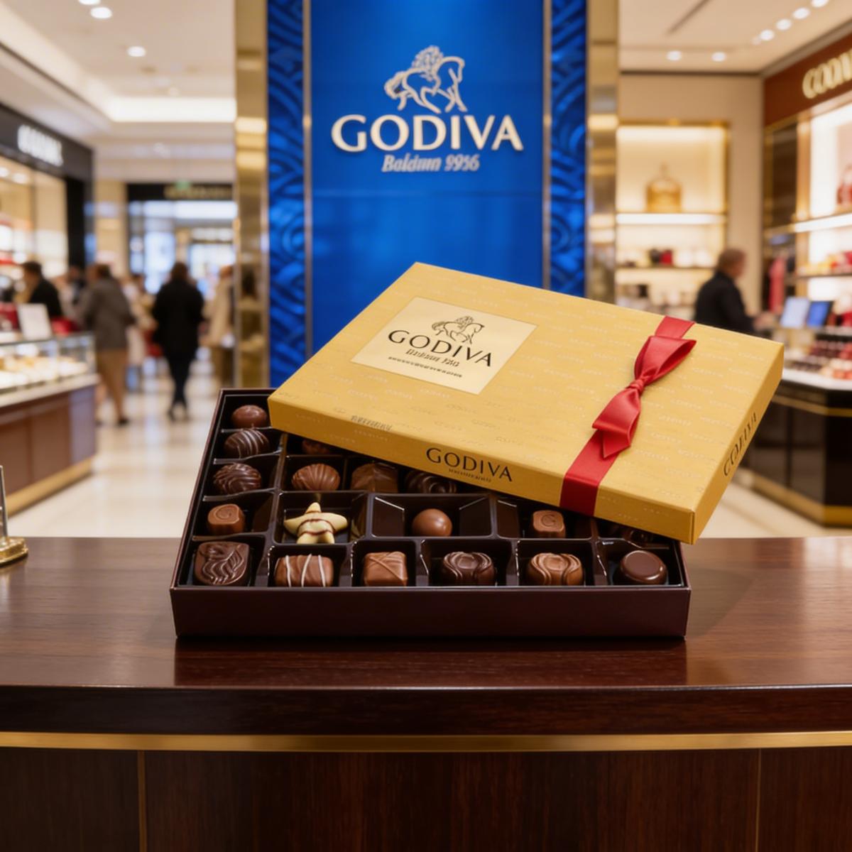 Gift box arrangement with ribbon and props