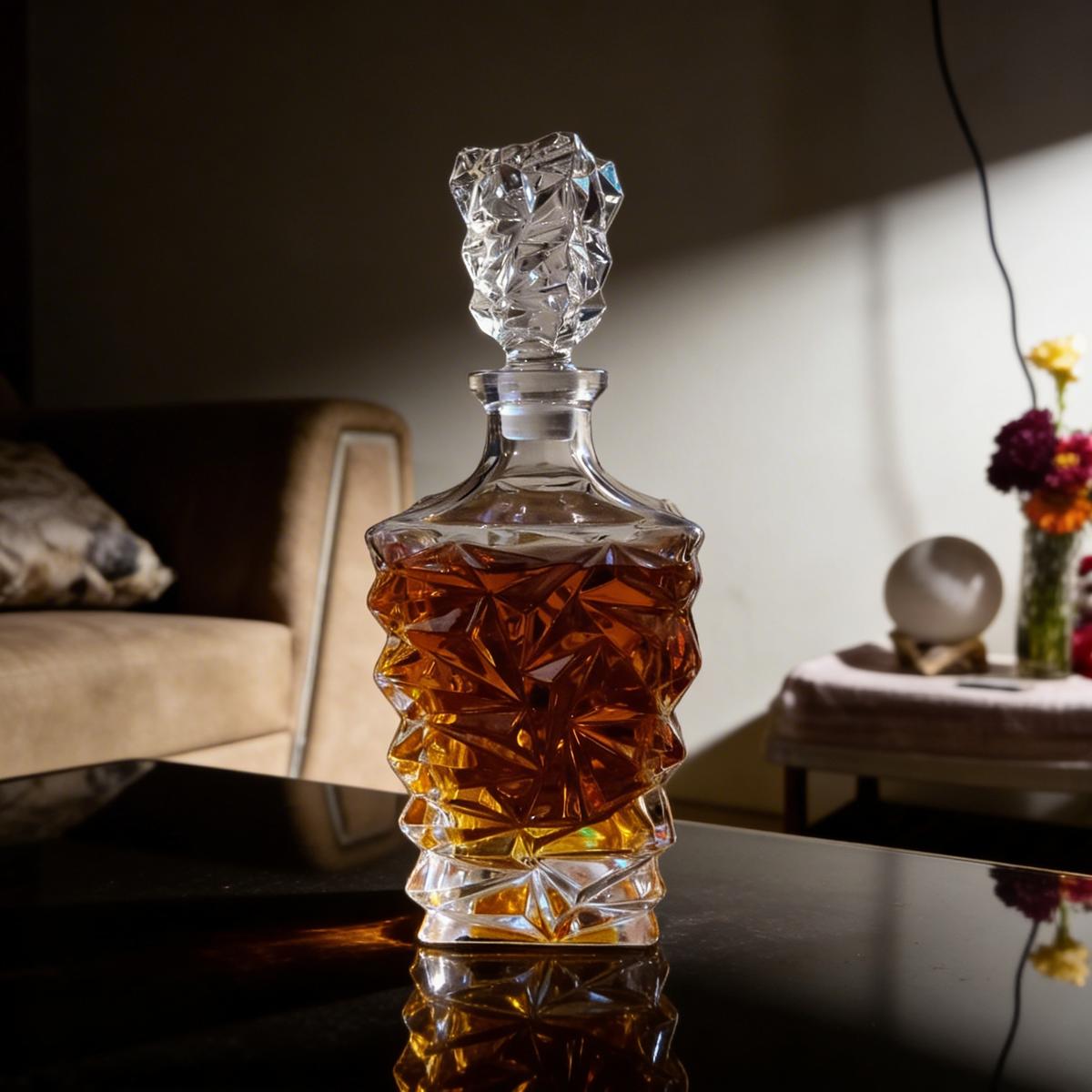 Spirits bottle with elegant glassware